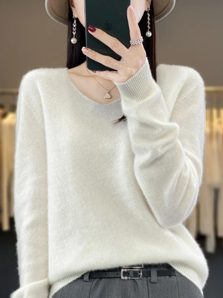 W&W Mode | Cashmere Pullover Damen Eleganter V-ausschnitt, Weich & Komfortabel