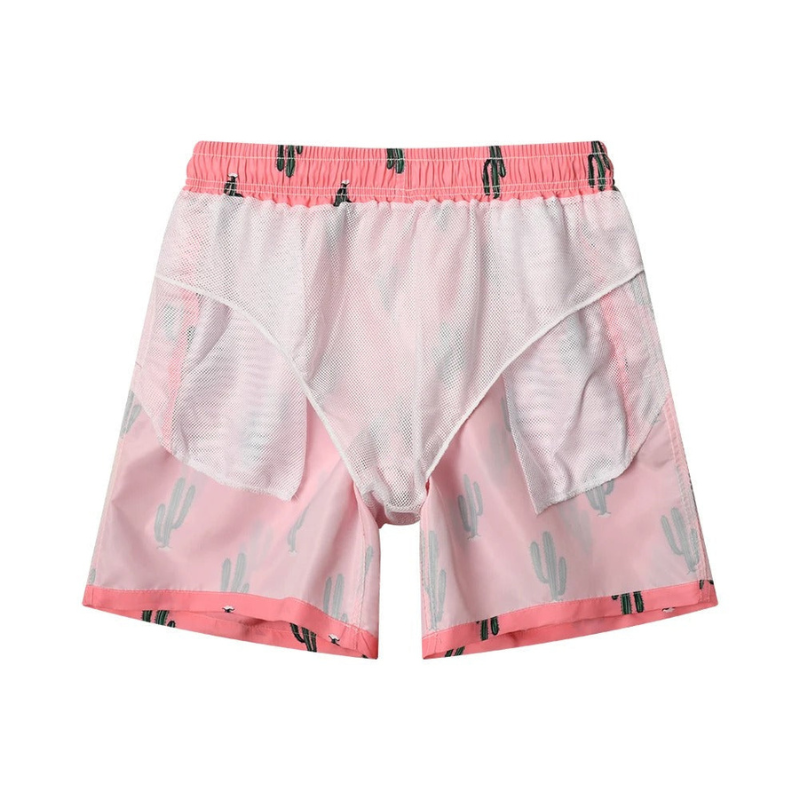 WW | Herren Schwimmshorts Männer Sommer Shorts Mit Kaktusdruck Rosa
