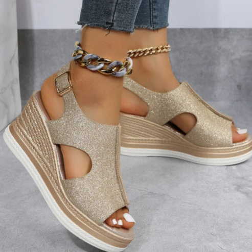 WW | Schicke Glitzer Wedge Sandalen