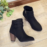 WW | Damen Wildleder Ankle Boots mit Doppelsteckverschluss, Hohem Blockabsatz, Reißverschluss