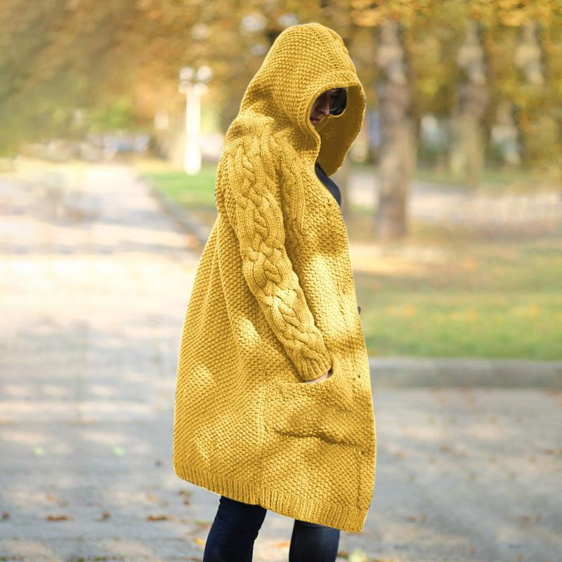 WW | Lange Damen Strickjacke Kapuze
