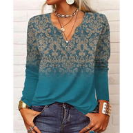 WW | Stil V-Hals-Bluse mit langen Ärmeln - Buntes Blumenmuster-Design für Damen
