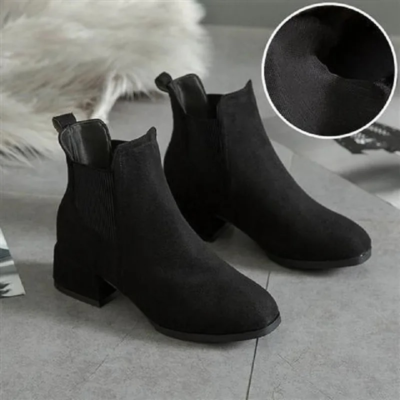 W&W Mode | Elegante Einstieg Ankleboots mit Blockabsatz Damen Ankleboots