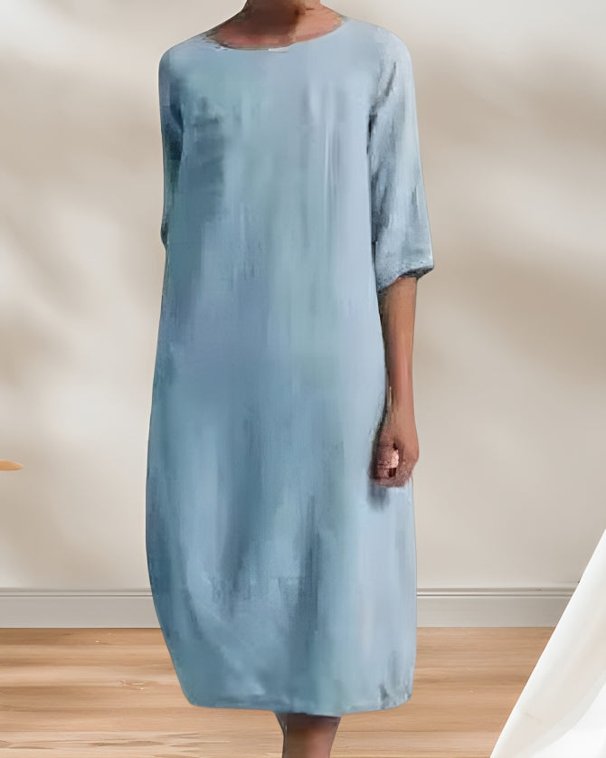 WW | Ladies Lässig Leinen Look Einfaches Midikleid