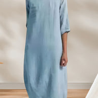 WW | Ladies Lässig Leinen Look Einfaches Midikleid