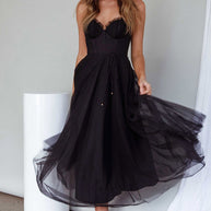 WW | Rare Beauty Tüll Rückenfreies Midi Kleid