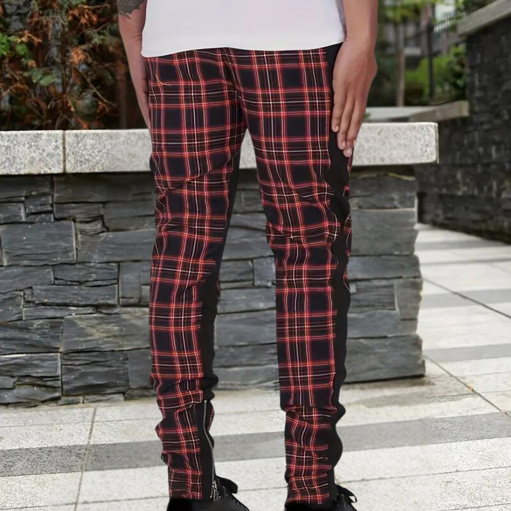 Herrenhose mit Karomuster und Reißverschlusstaschen