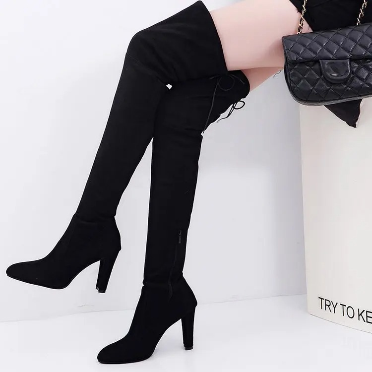 W&W Mode | Overknee Stiefel Mit Hohem Absatz Und Seitenreißverschluss Trendy Damenstiefel