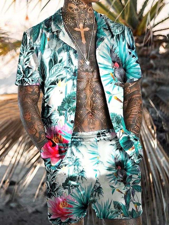 W&W Mode | Herren Sommer Satz Hawaiian Shirt Und Kurze Hose Für Männer
