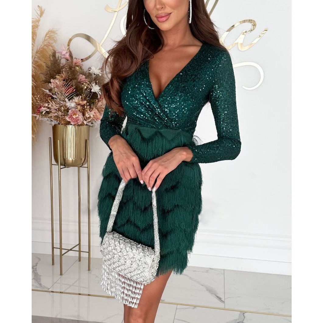 W&W Mode | Stilvolle Winter Chic Glitter Mini Kleid für Frauen