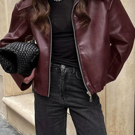 WW | Damen Rote Lederjacke Weinlese Lederjacke Mit Reißverschluss Für Frauen