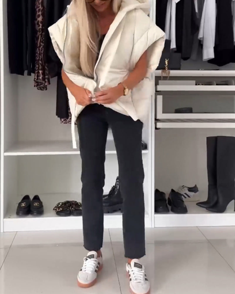 WW | Jacken mit Kapuze Einfarbig Reißverschluss und Kurzen Ärmeln