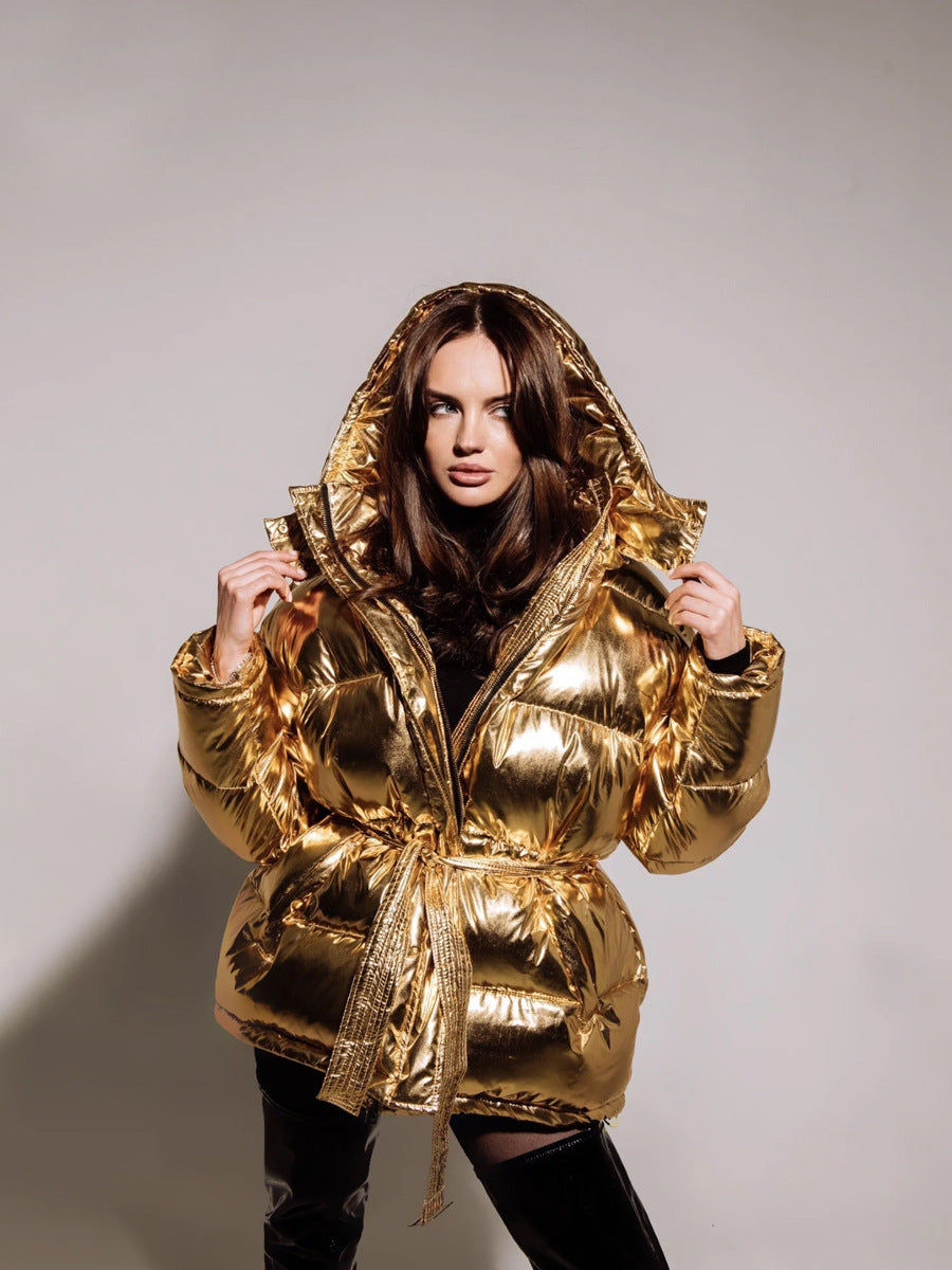 WW | Cooler Glänzender Kapuzen Pufferjacke