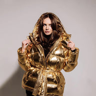 WW | Cooler Glänzender Kapuzen Pufferjacke