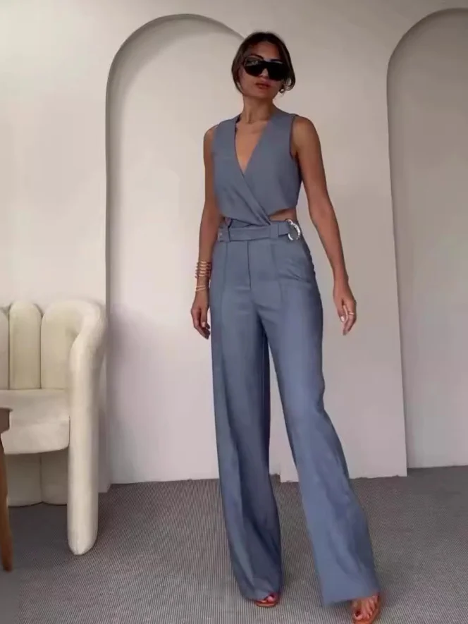 Schlichte Schnalle Weste & Hose Anzug Set