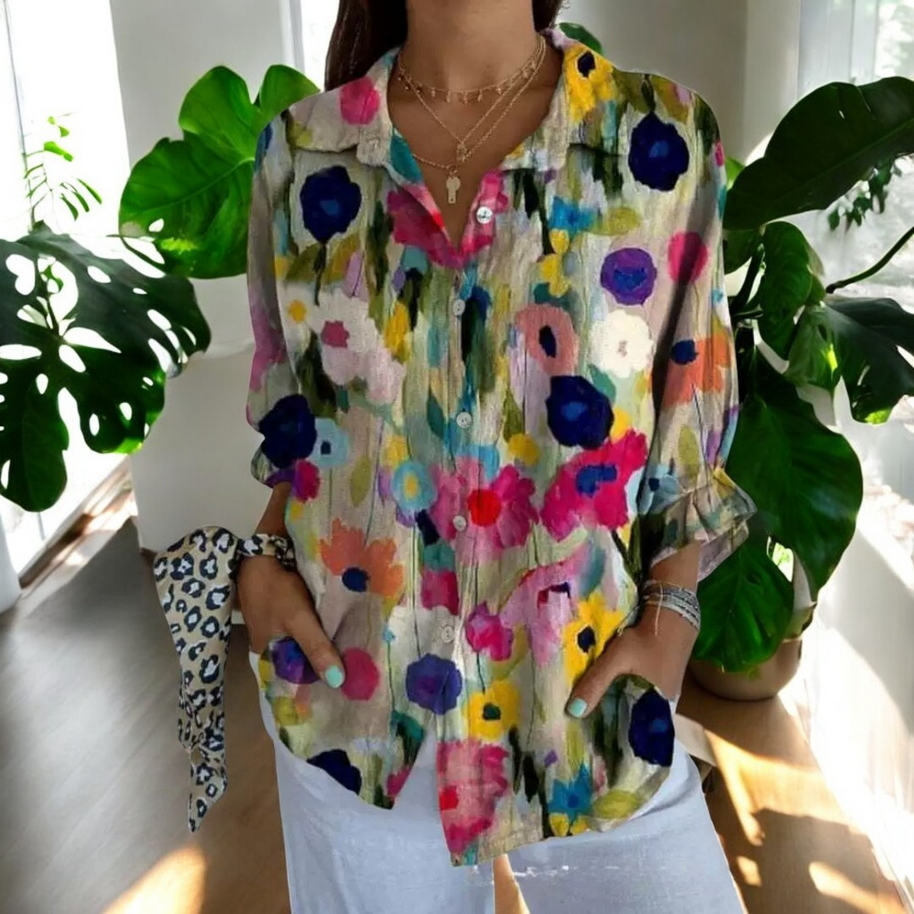 WW | Lebhafte Bluse mit Blumenknöpfen für Damen