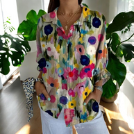 WW | Lebhafte Bluse mit Blumenknöpfen für Damen