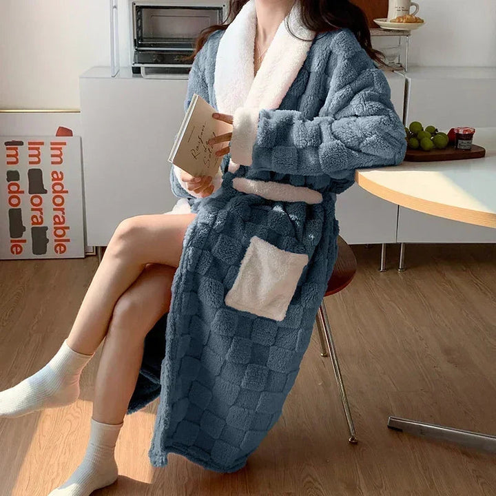 W&W Mode | Herbst-Bademantel aus kariertem Flanell Für Frauen