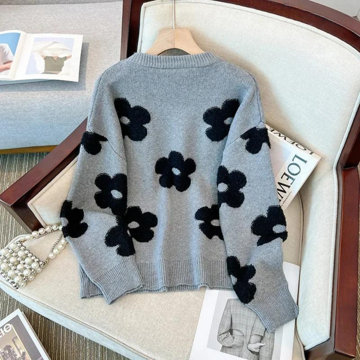 W&W Mode Sweater | Luxuriöser, weicher Strickpullover für Damen mit Blumendesign