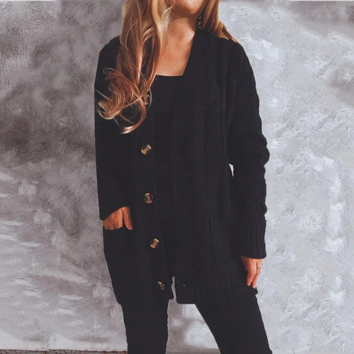 W&W Mode | Wollstrickjacke Damen Mit Zopfmuster Und Holzknöpfen, Lockere