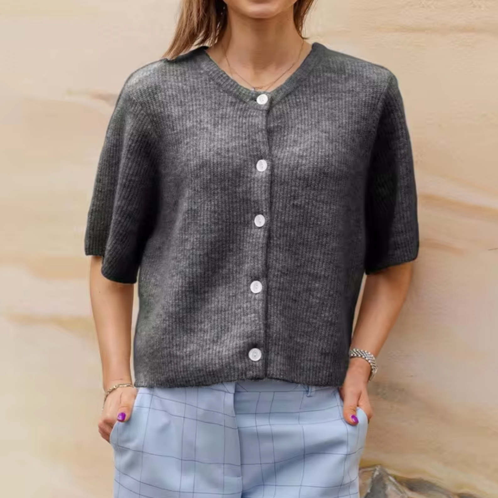WW | Kurzes Strick Strickjacke Mit Knöpfen Für Damen