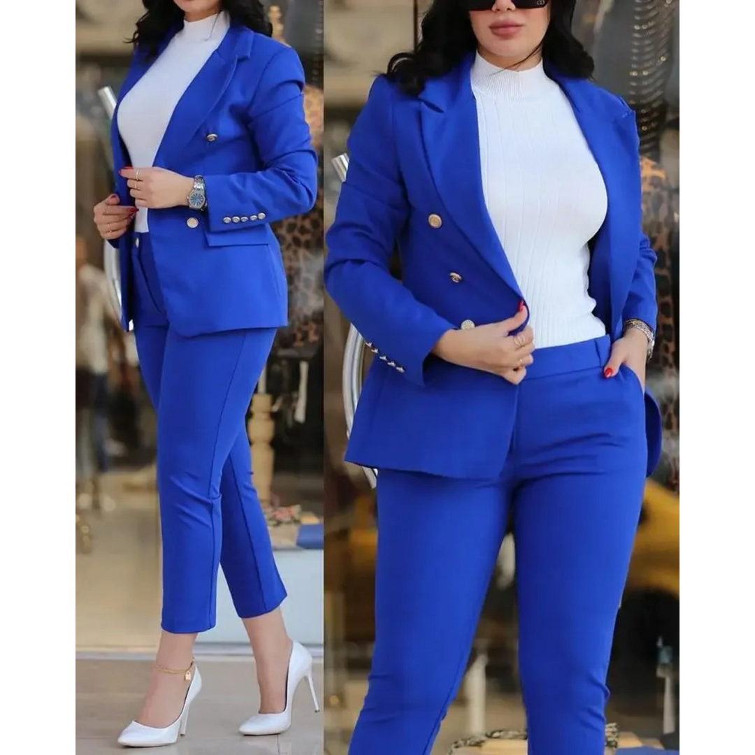 W&W Mode | Doppelknopf Blazer & Hosen Satz Mit Taschen Für Frauen