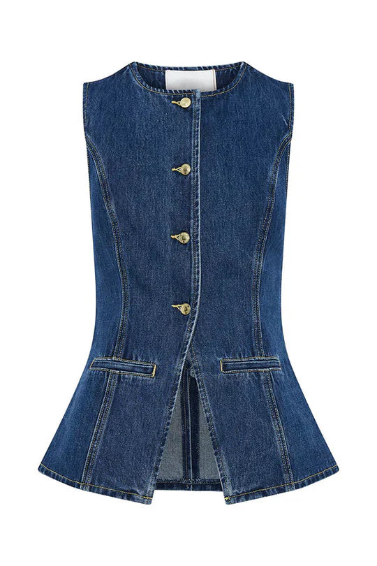 WW | Ärmellose Denim-Weste mit Knopfschluss für Frauen