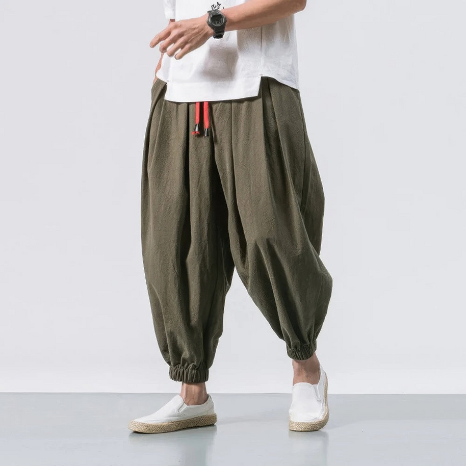 WW | Herren Leinen Lockere Harembroek Bequeme Sommerhose Für Männer
