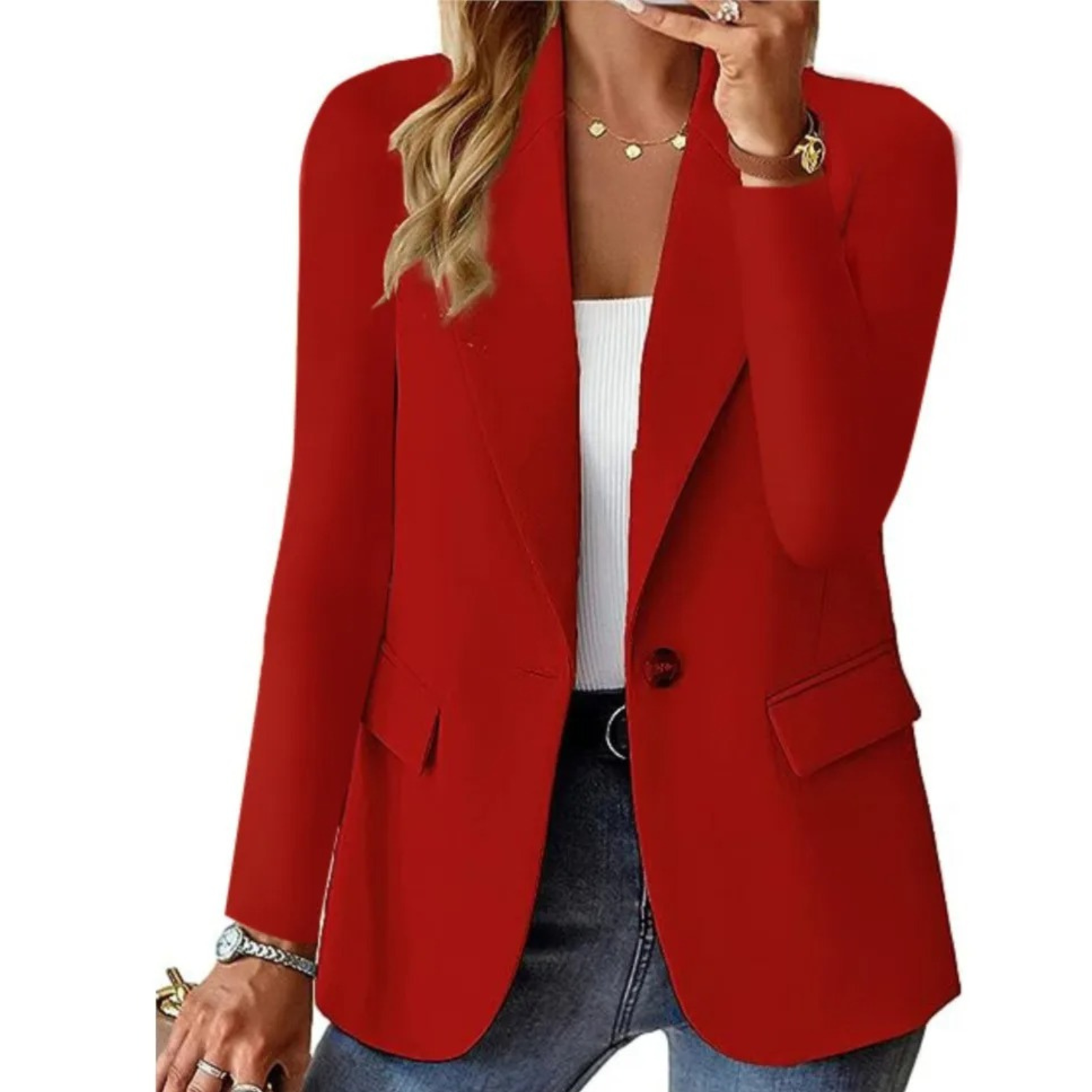 WW | lässig enge langärmlige Jacke mit Schnalle, Damen Blazer