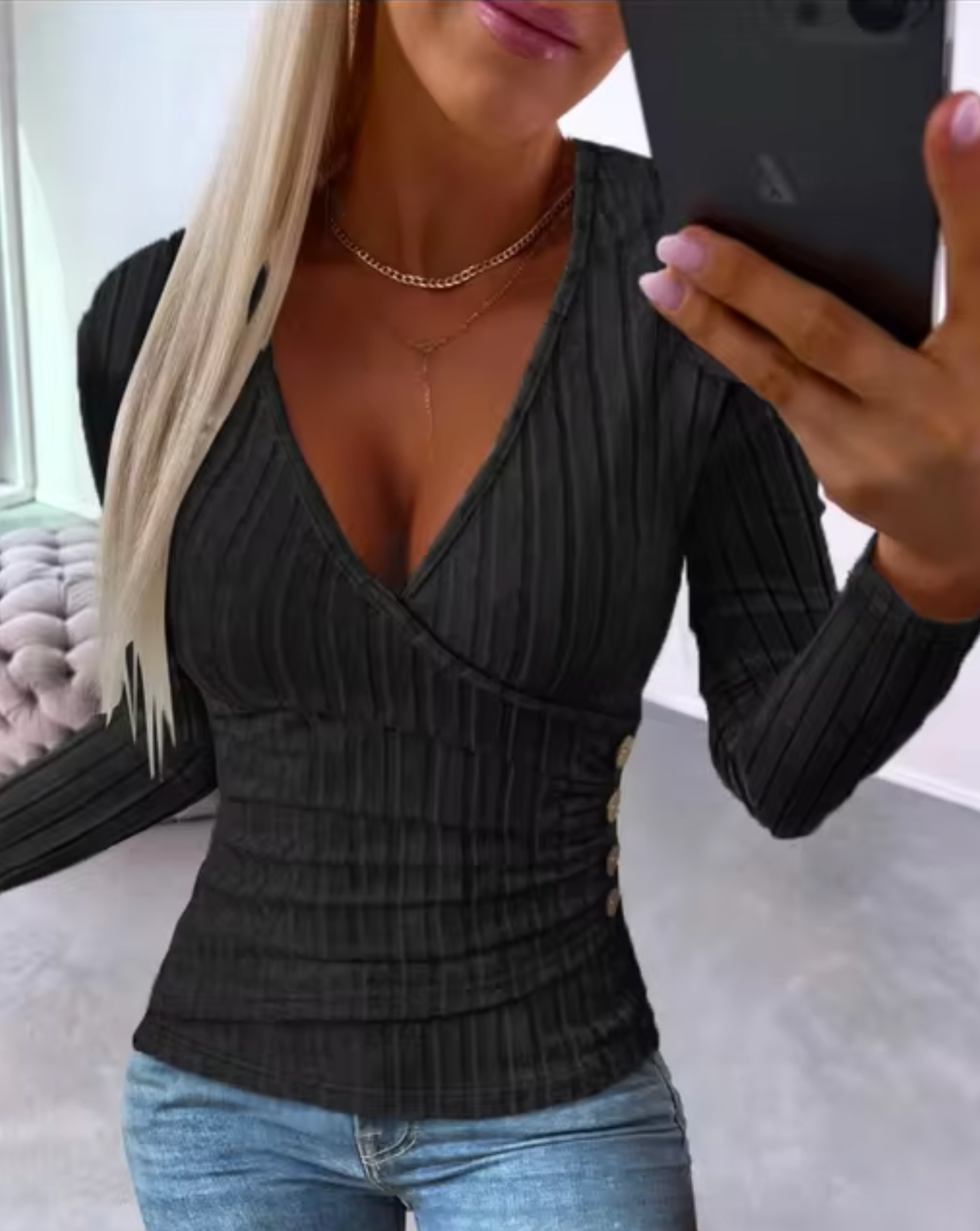 WW | Eleganter, Figurtilpasset Strickjacke Mit V-Ausschnitt