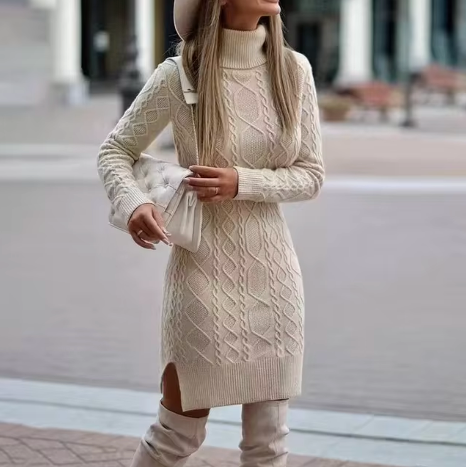 WW – Gestricktes Rollkragen-Pulloverkleid