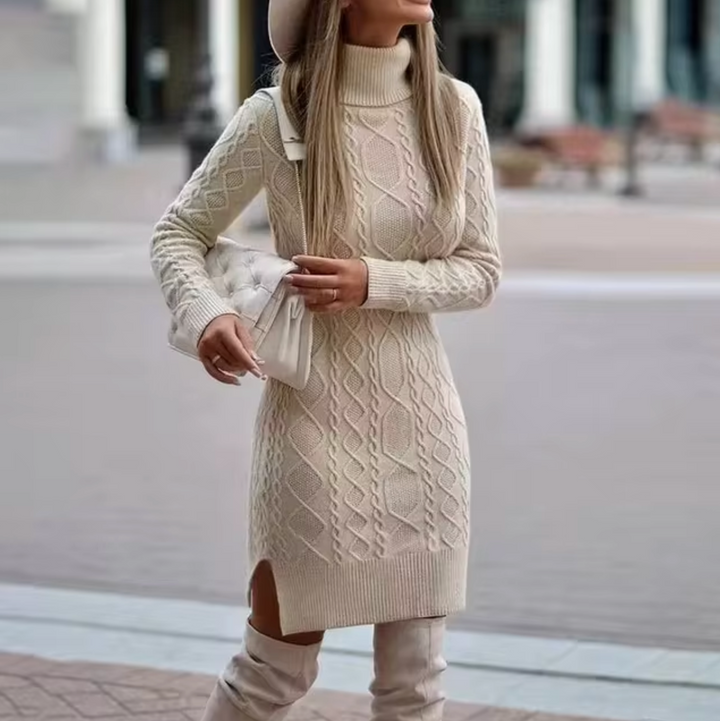 W&W Mode – Gestricktes Rollkragen-Pulloverkleid