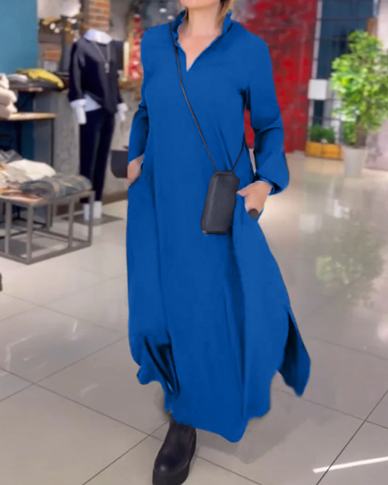 WW | Verschiedenes Langes Kleid Mit Kragen Und Schlitz