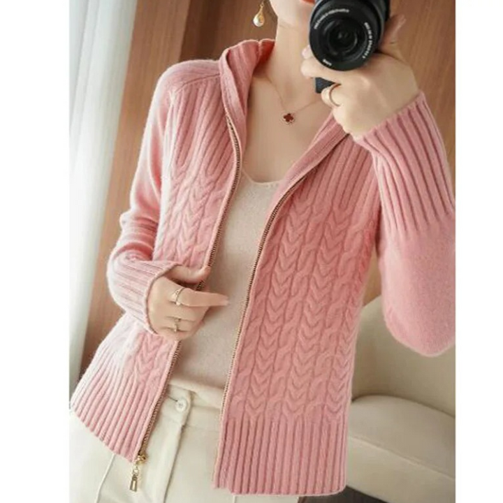 W&W Mode | Gestrickte Jacke Damen Mit Reißverschluss Und Kabelstrickdetails