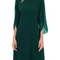 WW | Shift Kleid Knielang Bateau Ausschnitt Dreiviertel Schlitzärmel Fließend