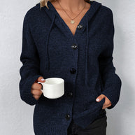 Corina™ - Einfarbige Strickjacke mit Kapuze und Schnürsenkeln