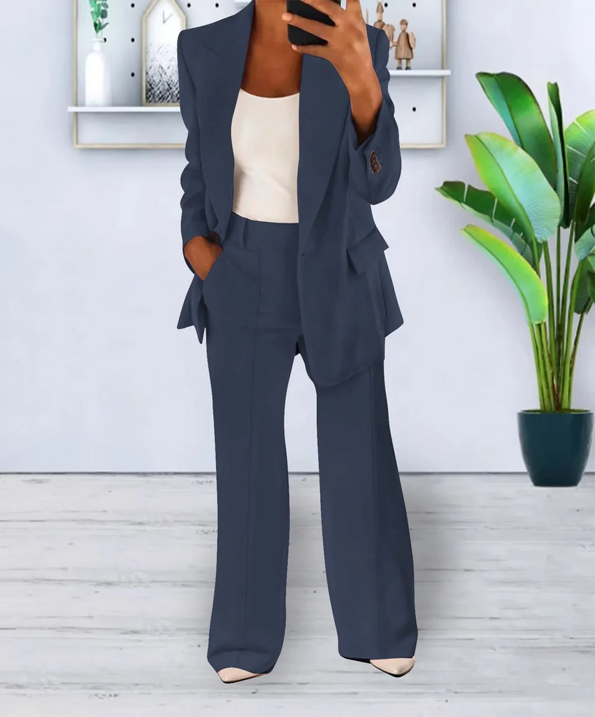 WW | Damen Zweiteiliger Blazer und Weite Hose Satz, Taillierter Schnitt, Formelle Kleidung