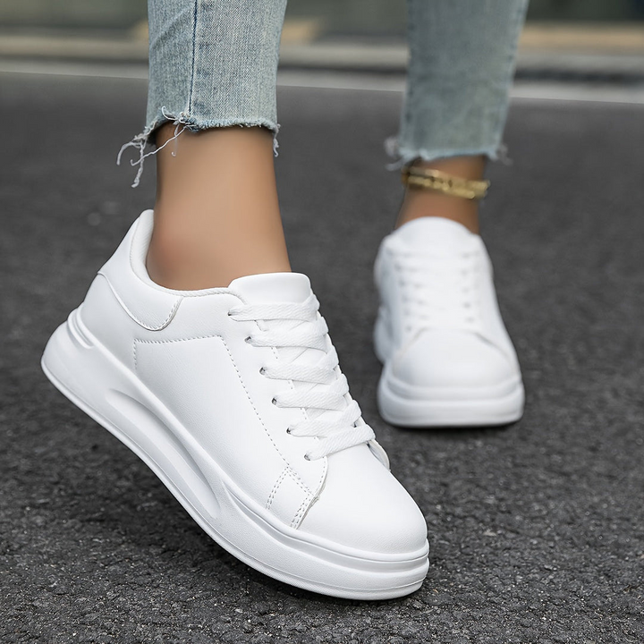 W&W Mode | Damen Leder Sneakers Weiß Sportliche Damenschuhe