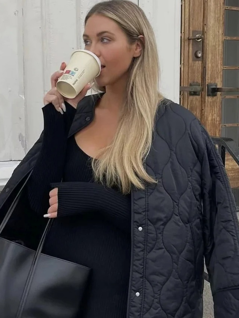 WW | Damen Gesteppte Jacke Mit Taschen Und Druckknöpfen, Lässig Stil