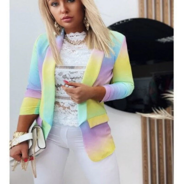 WW | Damen Ombre Offene Front Blazer, Lange Ärmel, Lässige Passform