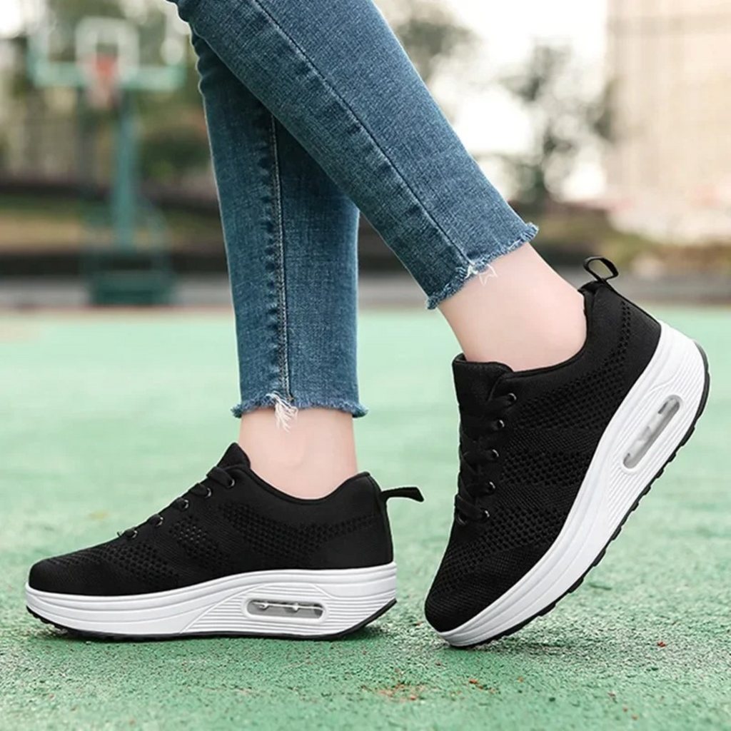 WW | Schwarze Hohe Sohle Windprof Orthopädische Damen Sneakers