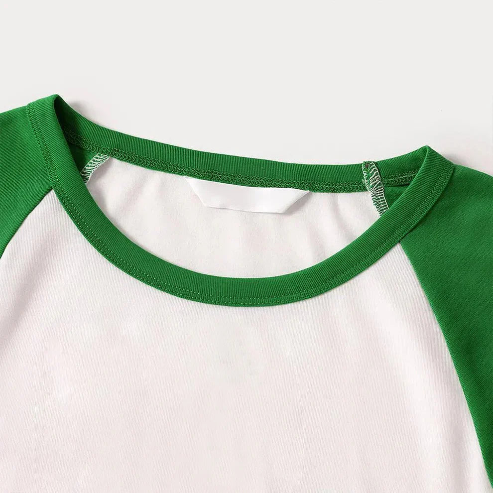 WW | Grünes Raglan-Top Grünes Karomuster Weihnachts-Pyjama-Set mit Gnom und 