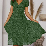 WW | Druckseide Chiffonkleid mit Kurzen Ärmeln und V-Ausschnitt für Damen