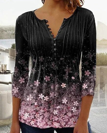 W&W Mode | Blumen gestickte Bluse mit Ärmeln für Frauen