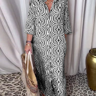 WW | Vintage Bedrucktes Maxikleid mit Reverstaschen