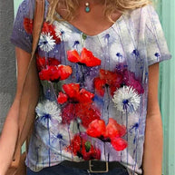 WW | Shirt Mit V-ausschnitt Malerei Blumenkunst