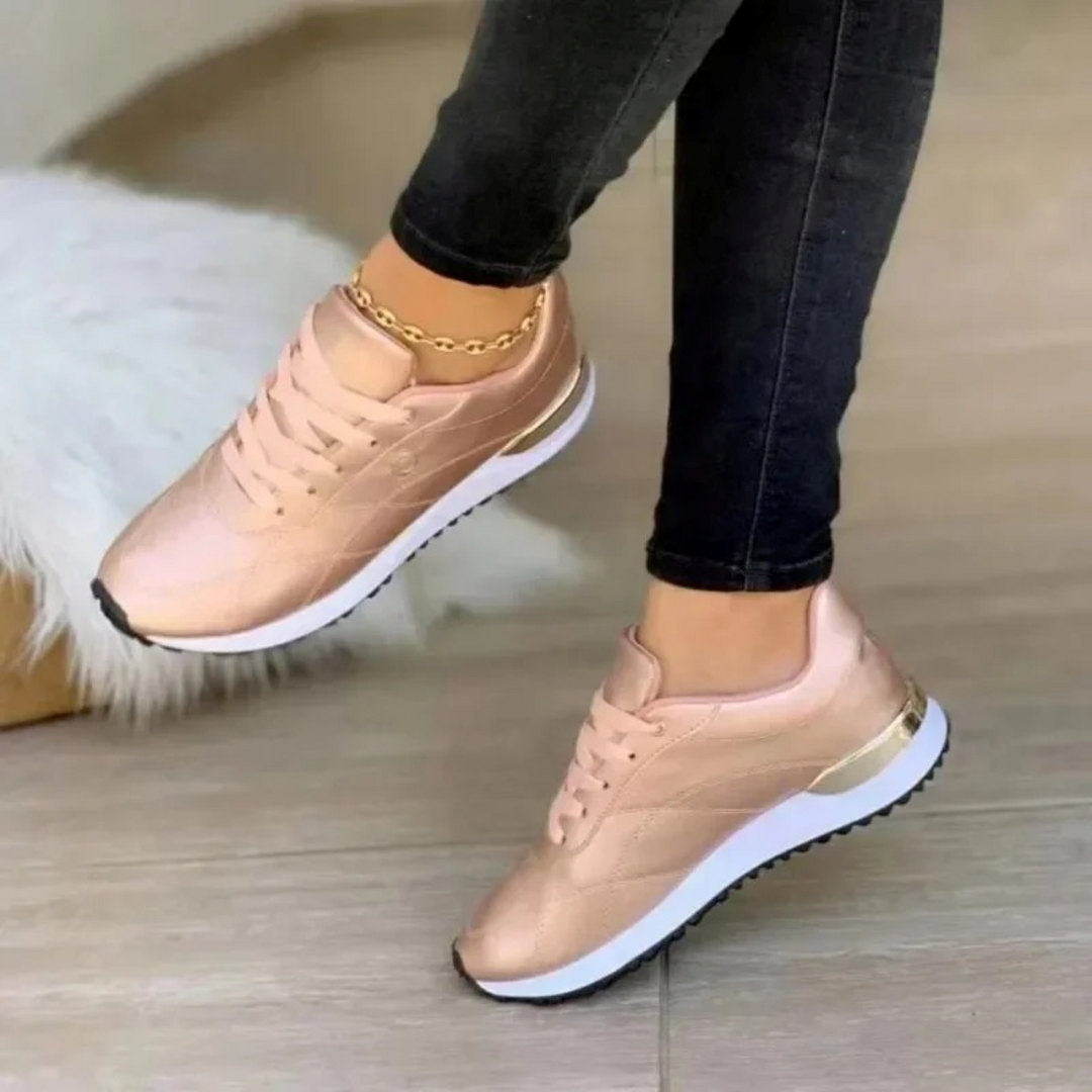 W&W Mode | Gold Leder atmungsaktive runde Zehen Damen Schuhe