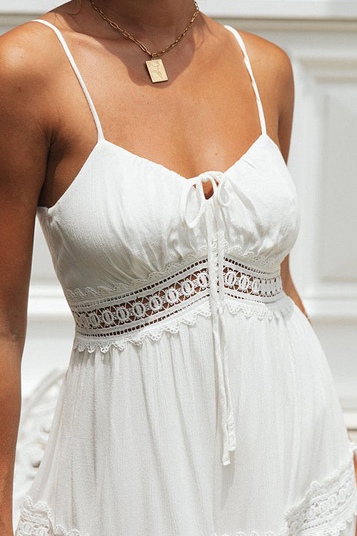 WW | Making Moves Weiß Spitze Ohne Ärmel Maxi Kleid