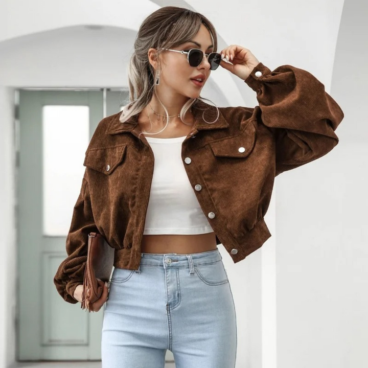 W&W Mode | Samtcord Laternenärmel Cropped Jacke