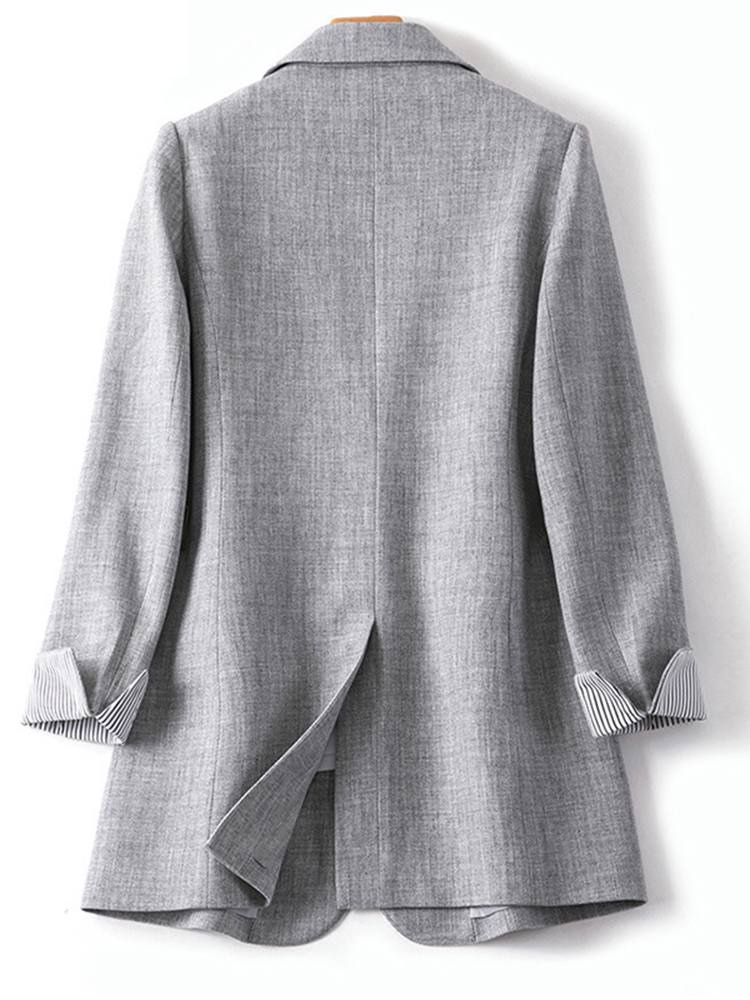 W&W Mode | Langer Damen Blazer mit Gestreiftem Futter und Aufgeschlagenen Manschetten
